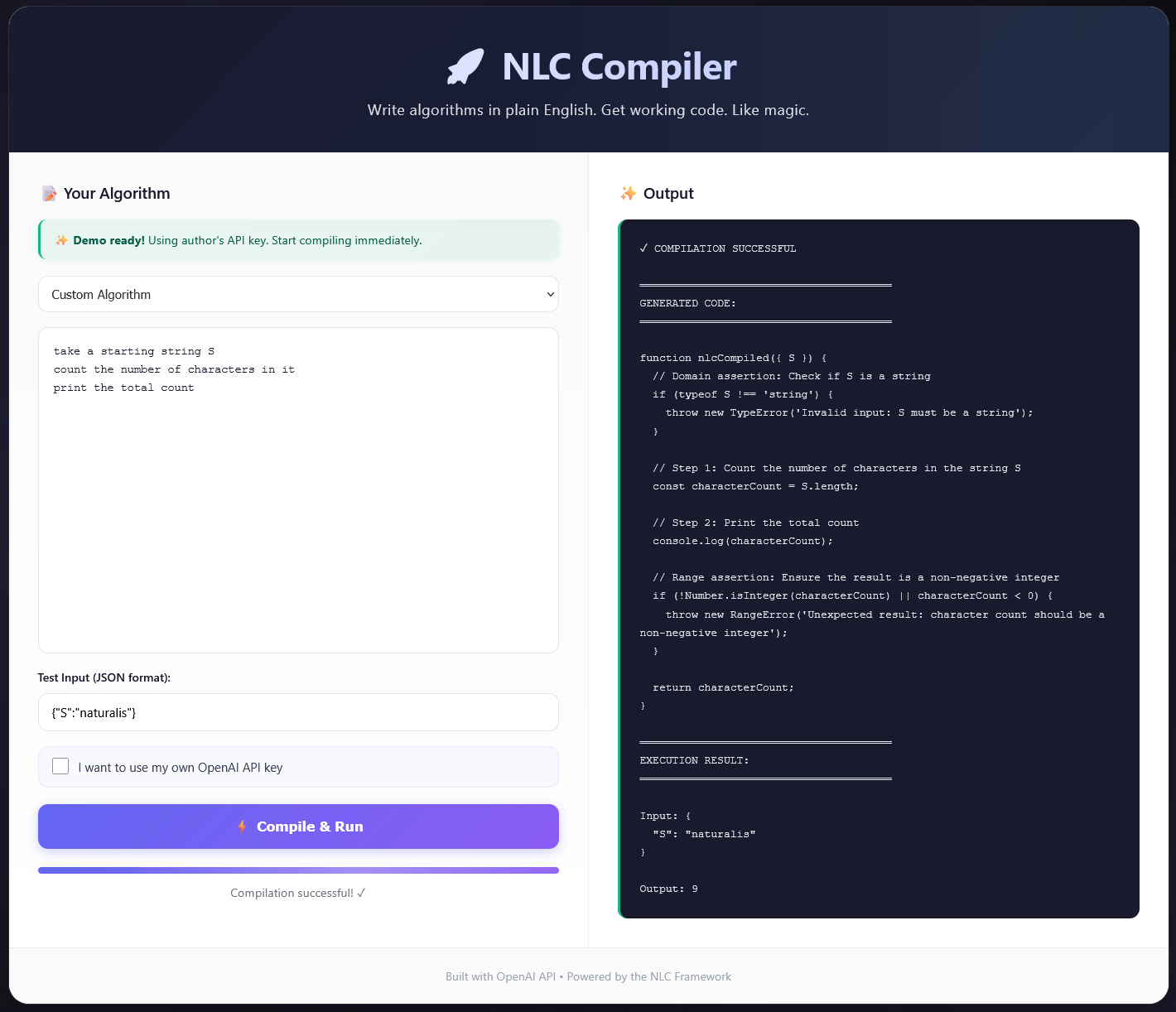 NLC Compiler output